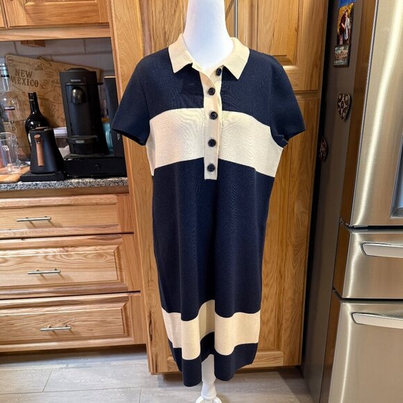 kate spade Dresses & Skirts - kate spade new york Navy & Cream Wool Polo Sweater Dress L EUC